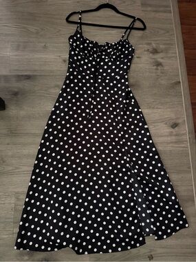 Black Polka Dot Midi Dress with Spaghetti Straps
